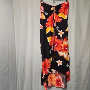 Coco Beach Hawaii Maxi Dress Womens M/L Black Orange Hibiscus High Low Tropical